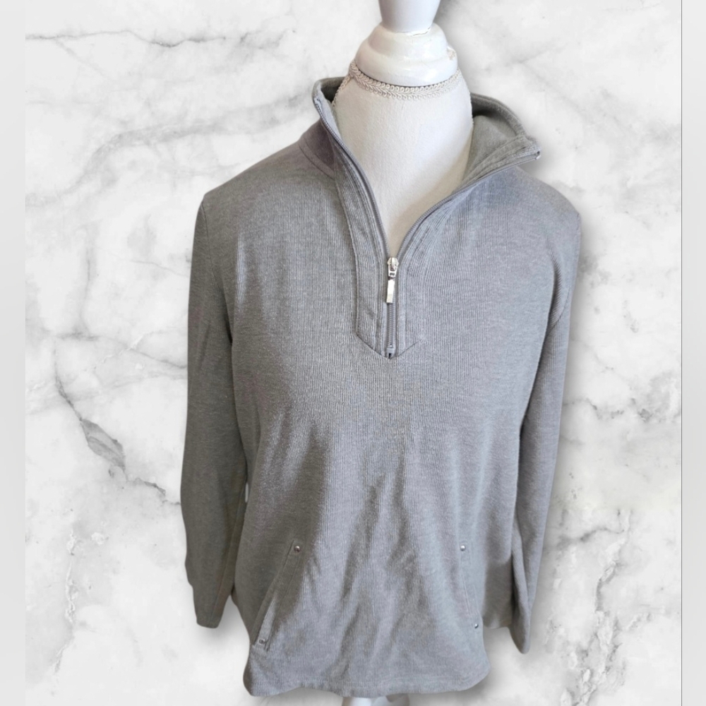 🌟 Womens Karen Scott  Light Gray Zip-Up Sweater Sz L